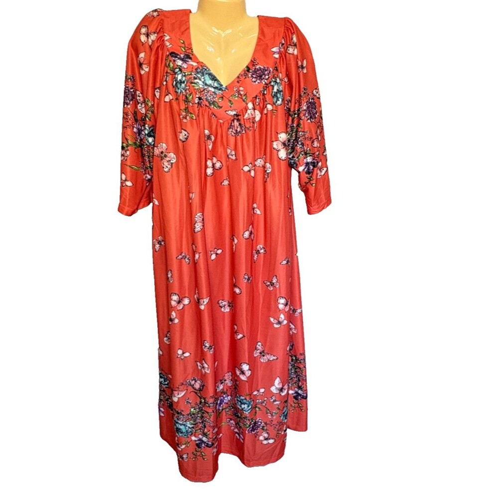 Anthony Richards 1X Orange Butterfly House Dress Lounger Mumu Nightgown